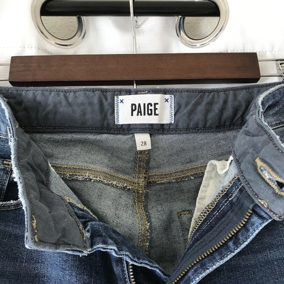 Paige Jacqueline Straight Jeans Womens 28 Blue Stretch 27" Inseam Frayed Hem - Picture 7 of 14